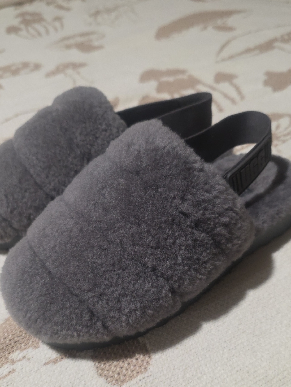 UGG Charcoal Gray Fuzzy Slingback Slides